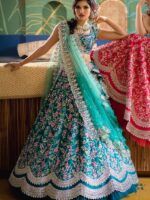 Aqua blue Color Lehenga Choli Embellished 3 Piece Set