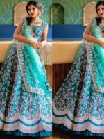 Aqua blue Color Lehenga Choli Embellished 3 Piece Set