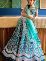 Aqua blue Color Lehenga Choli Embellished 3 Piece Set
