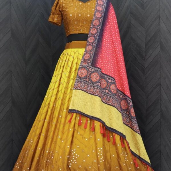 Yellow Pering Party Wear Lehenga Choli With Coting Sequence 3 Piece Set