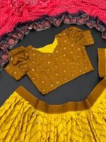 Yellow Pering Party Wear Lehenga Choli With Coting Sequence 3 Piece Set