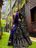 Bollywood Designer Lehenga choli Navy Blue Embroidered Party Wear 3 Piece Set