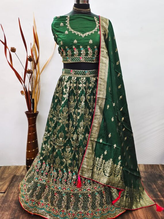 Lehenga Choli Embroidery Work With Dola Silk 3 Piece Set