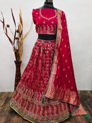 Lehenga Choli Embroidery Work With Dola Silk 3 Piece Set
