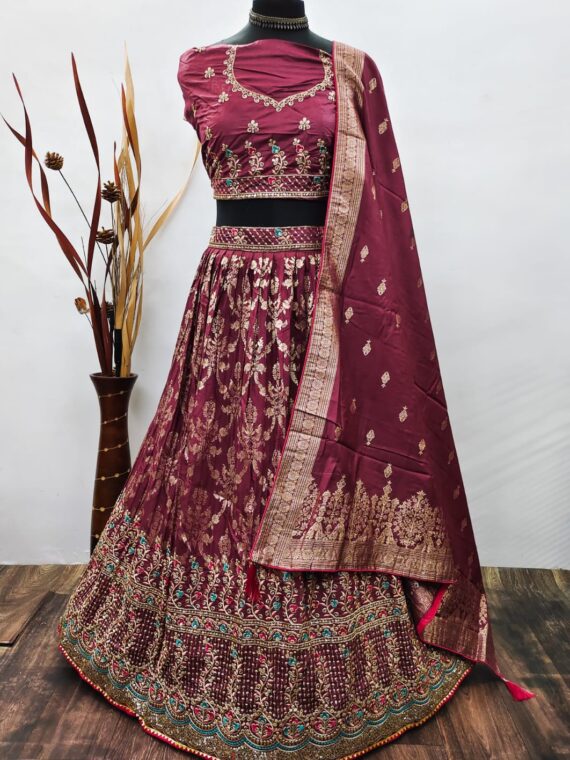 Lehenga Choli Embroidery Work With Dola Silk 3 Piece Set
