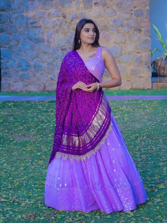 Light Purple Embroidered Party Wear Silk Lehenga choli 3 Piece Set