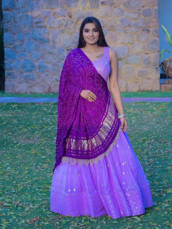 Light Purple Embroidered Party Wear Silk Lehenga choli 3 Piece Set