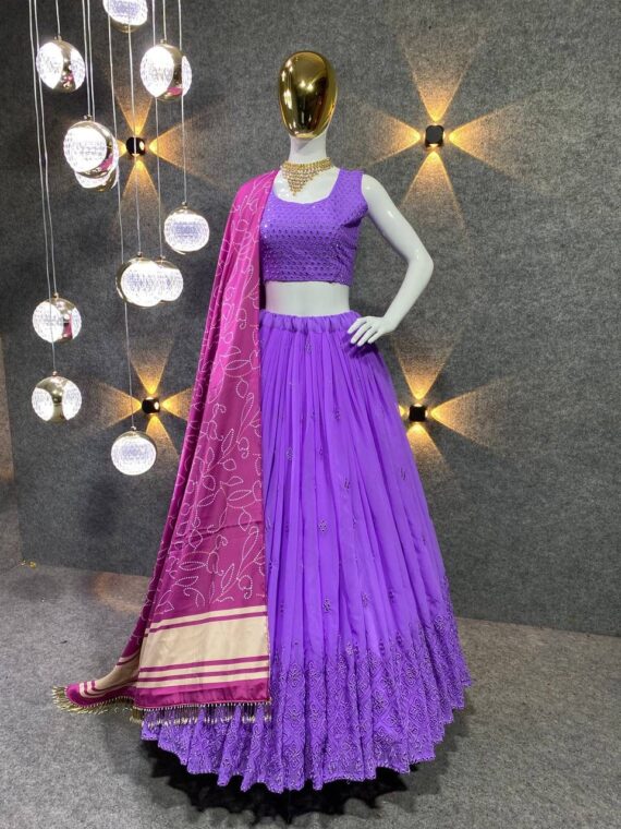 Light Purple Embroidered Party Wear Silk Lehenga choli 3 Piece Set
