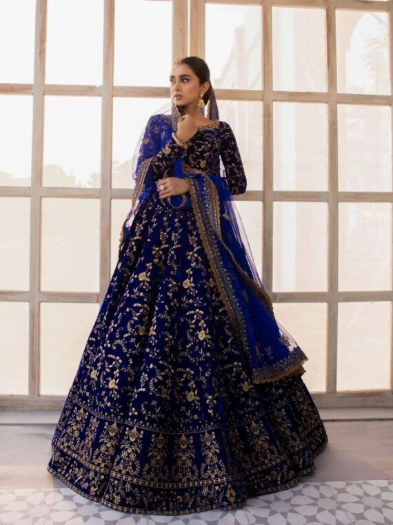 Bollywood Designer Lehenga choli Navy Blue Embroidered Party Wear 3 Piece Set
