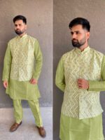Manyavar Festive Wear Kurta Pant Koti 3 Piece Set