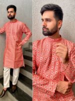 Manyavar Party Wear Kurta Pant with Geometrical Block Print 2 Piece Set