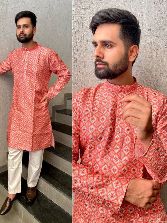 Manyavar Party Wear Kurta Pant with Geometrical Block Print 2 Piece Set