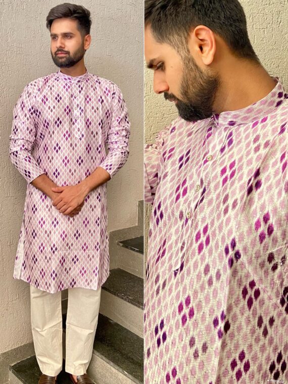 Manyavar Party Wear Kurta Pant with Geometrical Block Print 2 Piece Set