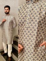 Manyavar Party Wear Kurta Pant with Geometrical Block Print 2 Piece Set