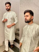 Manyavar Party Wear Kurta Pant with Geometrical Block Print 2 Piece Set