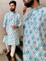 Manyavar Party Wear Kurta Pant with Geometrical Block Print 2 Piece Set