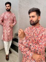 Manyavar Party Wear Kurta Pant with Geometrical Block Print 2 Piece Set