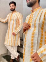 Manyavar Party Wear Kurta Pant with Geometrical Block Print 2 Piece Set