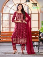 Festive wear Naira Cut with Embroidery work Kurti 3 Piece Set