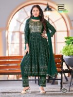 Festive wear Naira Cut with Embroidery work Kurti 3 Piece Set