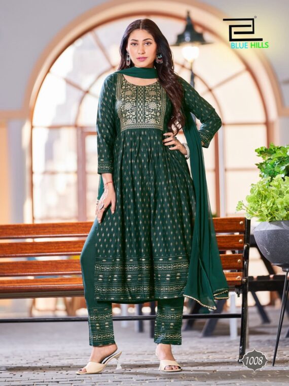 Festive wear Naira Cut with Embroidery work Kurti 3 Piece Set