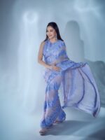 Madhuri Dixit Bollywood Designer Blue Saree & Blouse With Sequence Embroidery Work