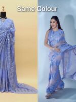 Madhuri Dixit Bollywood Designer Blue Saree & Blouse With Sequence Embroidery Work