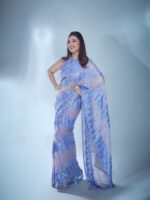 Madhuri Dixit Bollywood Designer Blue Saree & Blouse With Sequence Embroidery Work