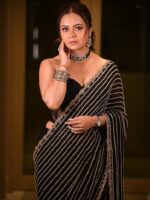 Devoleena Bhattacharjee Bollywood Designer Saree with Blouse Sequence Work