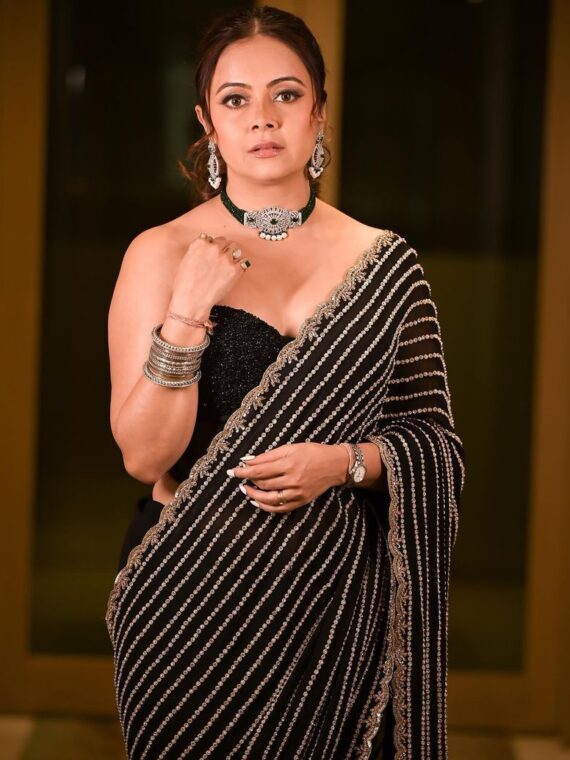 Devoleena Bhattacharjee Bollywood Designer Saree with Blouse Sequence Work