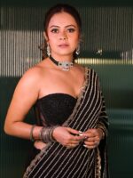 Devoleena Bhattacharjee Bollywood Designer Saree with Blouse Sequence Work
