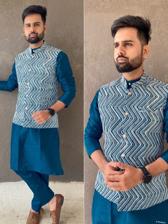 Manyavar Festive Wear Kurta Pant Koti 3 Piece Set