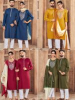 Ethnic Wear Combo Kurti Set and Kurta Pyjama for Couple 5 Piece Set