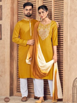 Ethnic Wear Combo Kurti Set and Kurta Pyjama for Couple 5 Piece Set