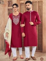 Ethnic Wear Combo Kurti Set and Kurta Pyjama for Couple 5 Piece Set