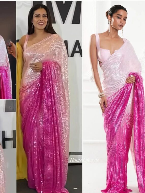 Kajol Devgan Bollywood Designer Saree with Blouse handcrafted sequence work