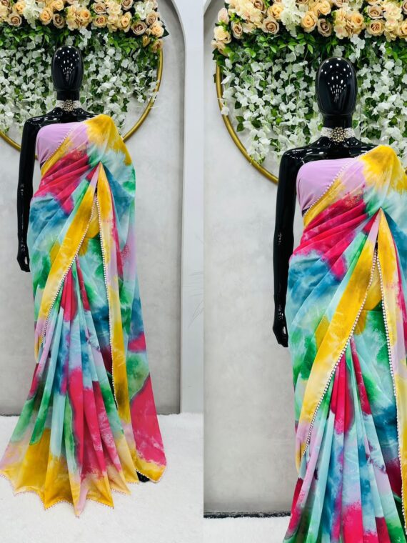 Alia Bhatt Bollywood Designer Saree On Faux Georgette Digital Print 