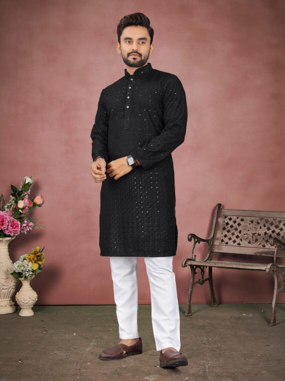 Designer Lucknowi Kurta Pant with Sequence Work 2 Piece Set