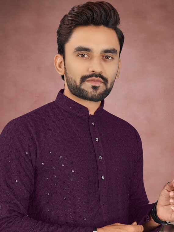 Designer Lucknowi Kurta Pant with Sequence Work 2 Piece Set