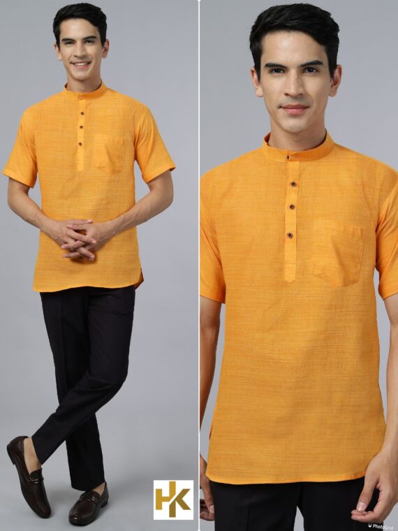 Short Sleeves Khadhi kurta with pocketĀ