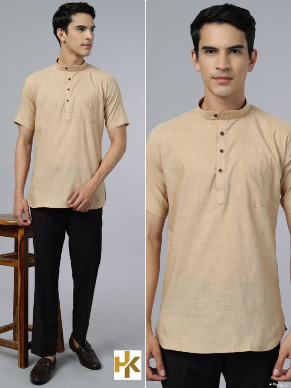 Short Sleeves Khadhi kurta with pocketĀ