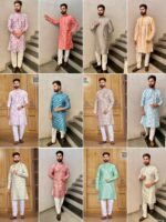 Manyavar Party Wear Kurta Pant with Geometrical Block Print 2 Piece Set