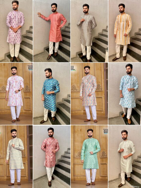 Manyavar Party Wear Kurta Pant with Geometrical Block Print 2 Piece Set