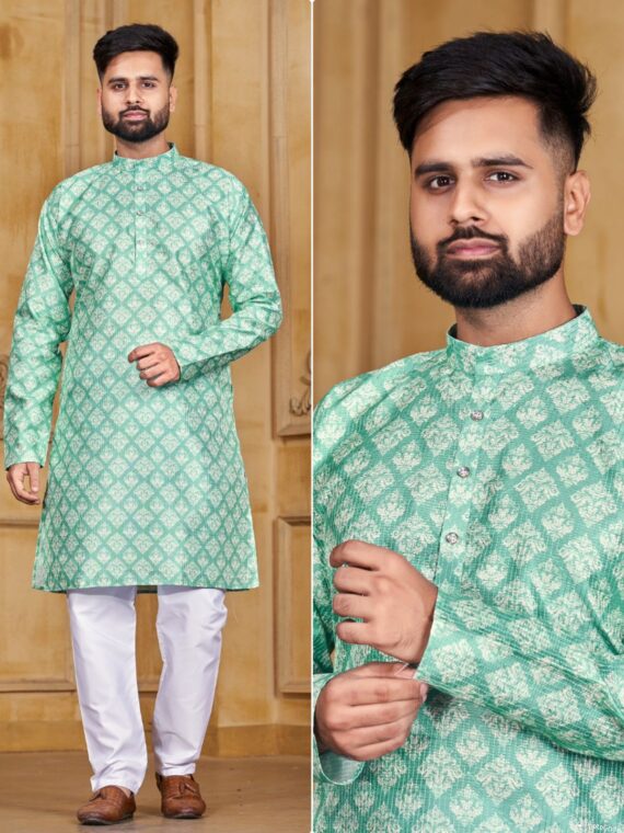 Manyavar Party Wear Kurta Pant with Geometrical Block Print 2 Piece Set