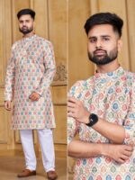 Manyavar Party Wear Kurta Pant with Geometrical Block Print 2 Piece Set