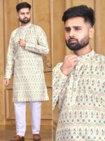 Manyavar Party Wear Kurta Pant with Geometrical Block Print 2 Piece Set