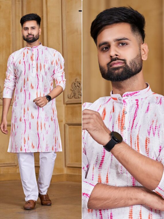 Manyavar Party Wear Kurta Pant with Geometrical Block Print 2 Piece Set