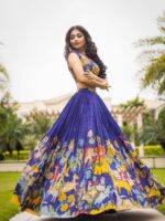 Floral Print Blue Lehenga Choli with Kamal Kari work 3 Piece Set