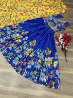 Floral Print Blue Lehenga Choli with Kamal Kari work 3 Piece Set