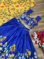 Floral Print Blue Lehenga Choli with Kamal Kari work 3 Piece Set